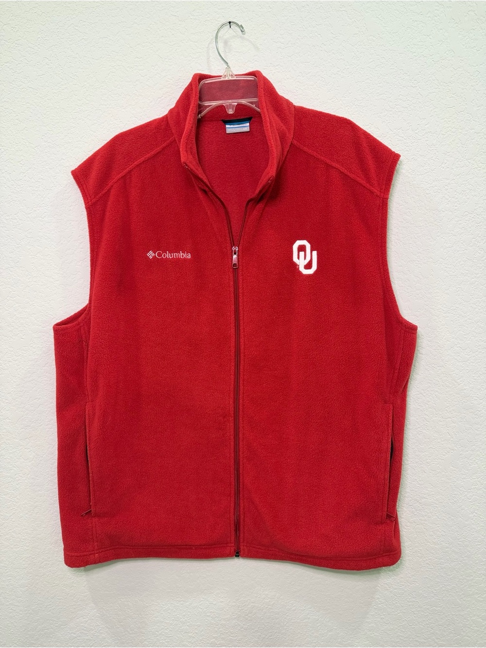 Columbia Red Fleece Vest with OU Logo